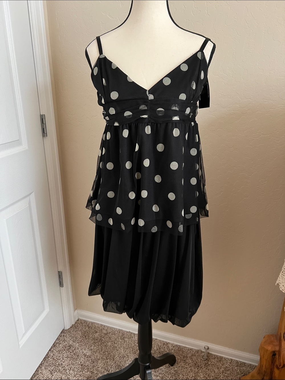 Necessary Objects Black Polka Dot Midi Dress with Ivory Dots